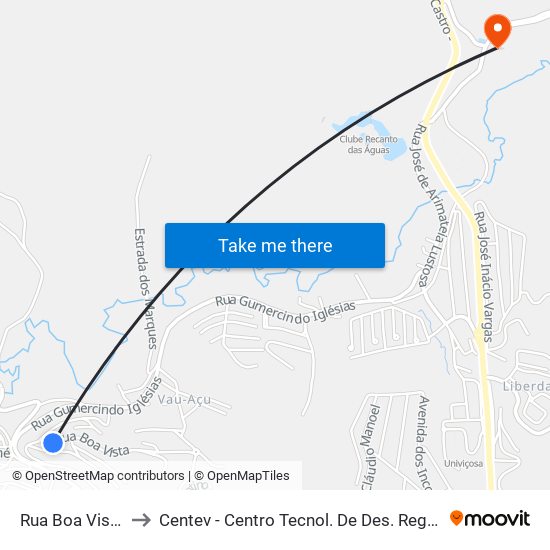 Rua Boa Vista, 228 to Centev - Centro Tecnol. De Des. Regional De Viçosa map