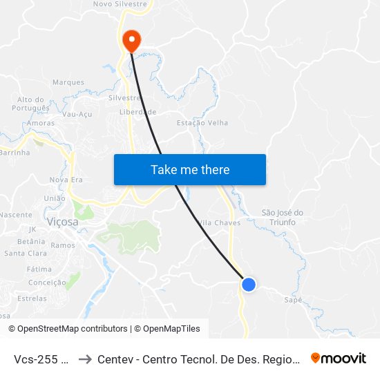 Vcs-255 Leste to Centev - Centro Tecnol. De Des. Regional De Viçosa map