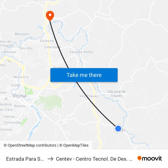 Estrada Para Sapé, Leste to Centev - Centro Tecnol. De Des. Regional De Viçosa map