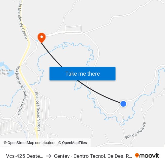 Vcs-425 Oeste | Zig-Zag to Centev - Centro Tecnol. De Des. Regional De Viçosa map