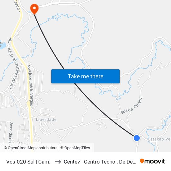 Vcs-020 Sul | Campo De Futebol to Centev - Centro Tecnol. De Des. Regional De Viçosa map