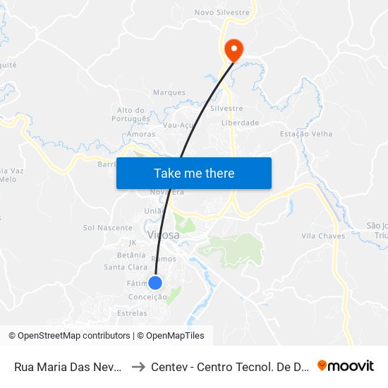 Rua Maria Das Neves De Jesus, 162 to Centev - Centro Tecnol. De Des. Regional De Viçosa map