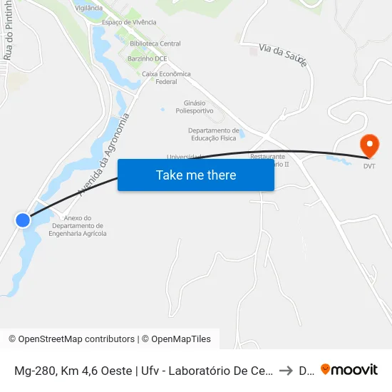 Mg-280, Km 4,6 Oeste | Ufv - Laboratório De Celulose to Dvt map