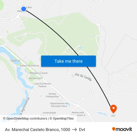 Av. Marechal Castelo Branco, 1000 to Dvt map