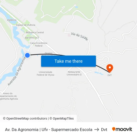 Av. Da Agronomia | Ufv - Supermercado Escola to Dvt map