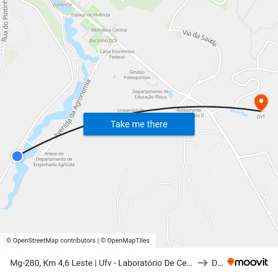 Mg-280, Km 4,6 Leste | Ufv - Laboratório De Celulose to Dvt map