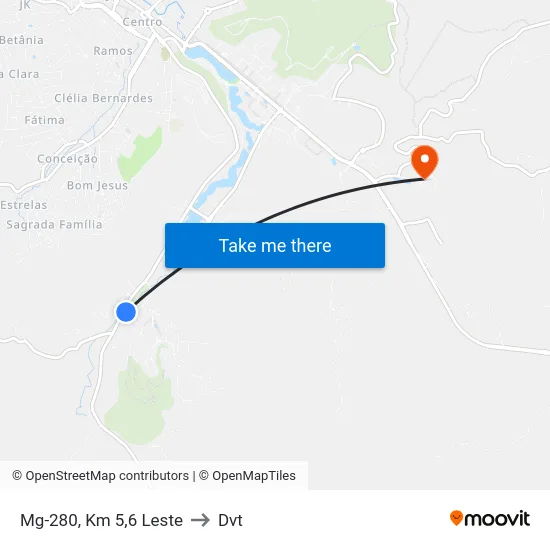 Mg-280, Km 5,6 Leste to Dvt map