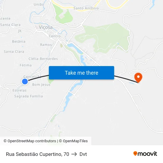 Rua Sebastião Cupertino, 70 to Dvt map