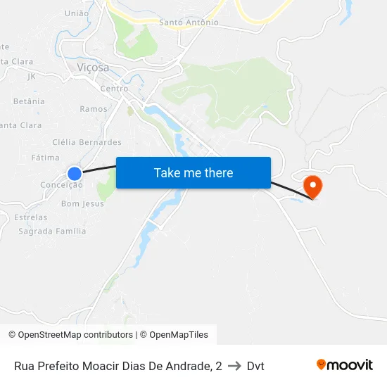 Rua Prefeito Moacir Dias De Andrade, 2 to Dvt map