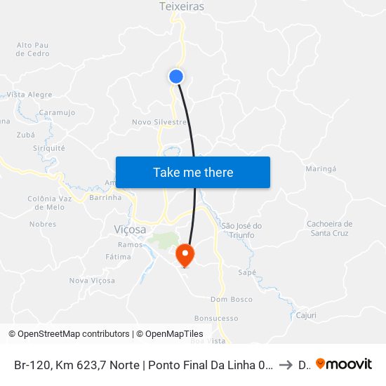 Br-120, Km 623,7 Norte | Ponto Final Da Linha 04 Na Divisa De Teixeiras to Dvt map