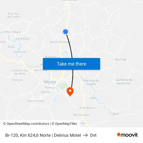 Br-120, Km 624,6 Norte | Delirius Motel to Dvt map