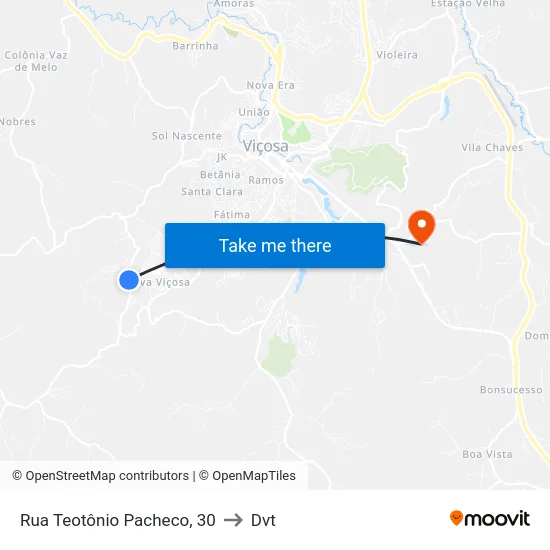 Rua Teotônio Pacheco, 30 to Dvt map