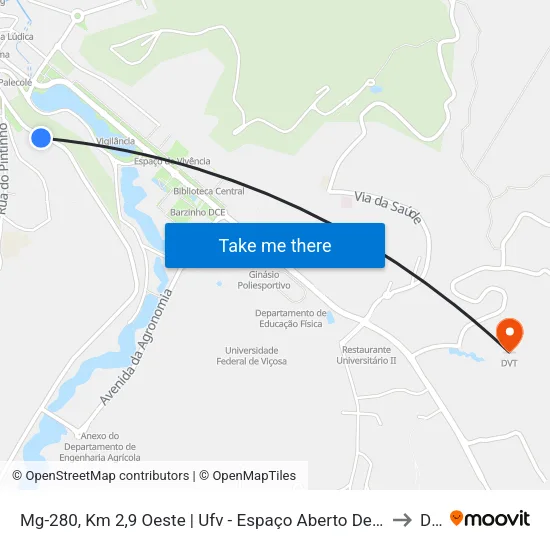 Mg-280, Km 2,9 Oeste | Ufv - Espaço Aberto De Eventos to Dvt map