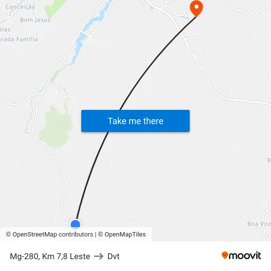 Mg-280, Km 7,8 Leste to Dvt map