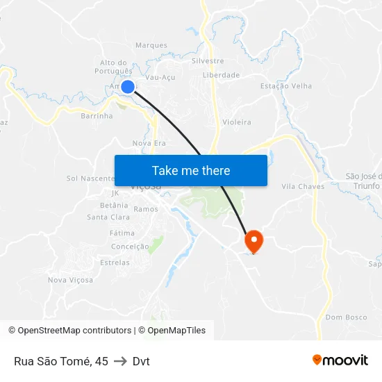 Rua São Tomé, 45 to Dvt map