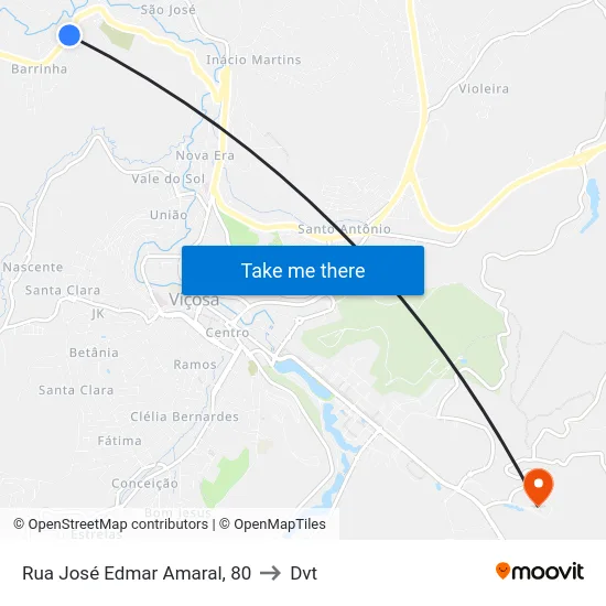 Rua José Edmar Amaral, 80 to Dvt map