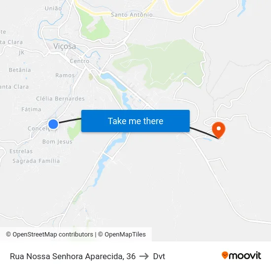 Rua Nossa Senhora Aparecida, 36 to Dvt map