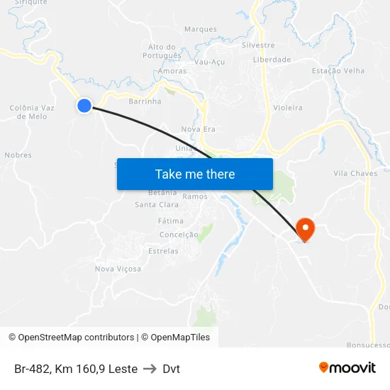 Br-482, Km 160,9 Leste to Dvt map
