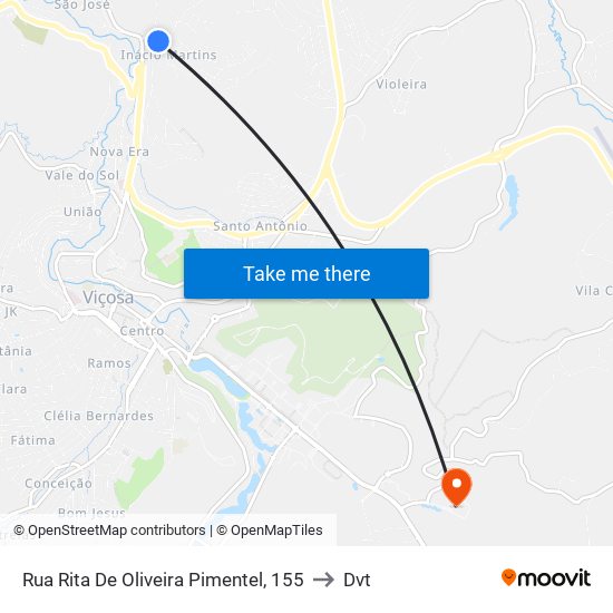 Rua Rita De Oliveira Pimentel, 155 to Dvt map