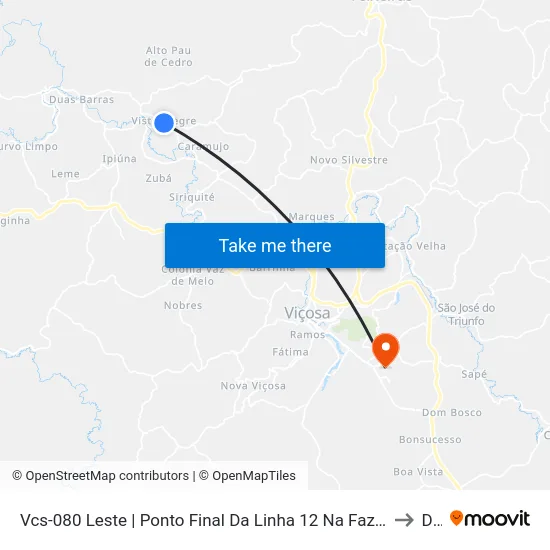 Vcs-080 Leste | Ponto Final Da Linha 12 Na Fazenda Arruda to Dvt map
