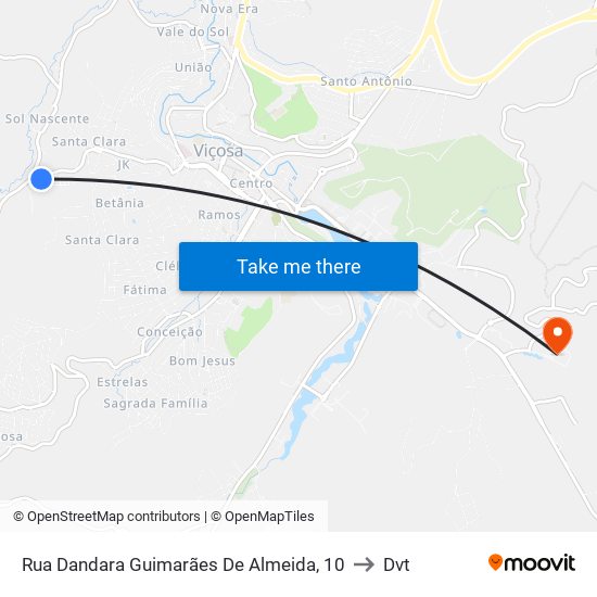 Rua Dandara Guimarães De Almeida, 10 to Dvt map