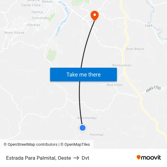 Estrada Para Palmital, Oeste to Dvt map