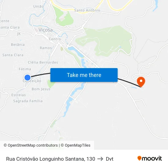 Rua Cristóvão Longuinho Santana, 130 to Dvt map