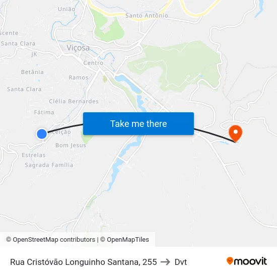 Rua Cristóvão Longuinho Santana, 255 to Dvt map