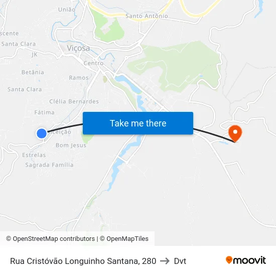Rua Cristóvão Longuinho Santana, 280 to Dvt map