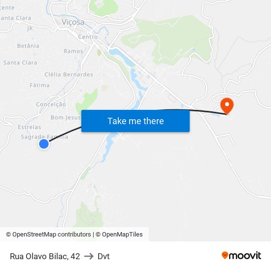 Rua Olavo Bilac, 42 to Dvt map
