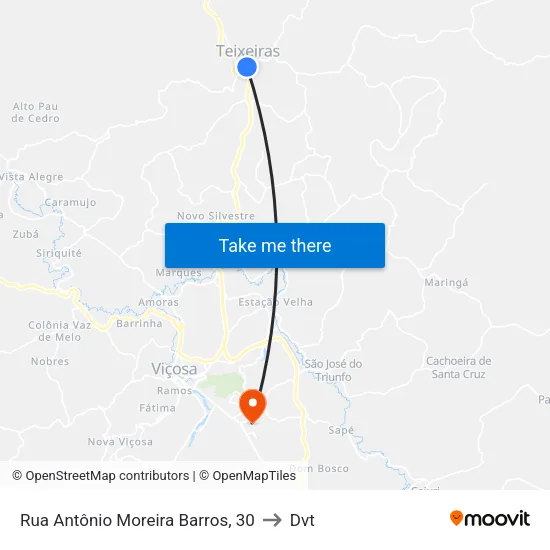 Rua Antônio Moreira Barros, 30 to Dvt map