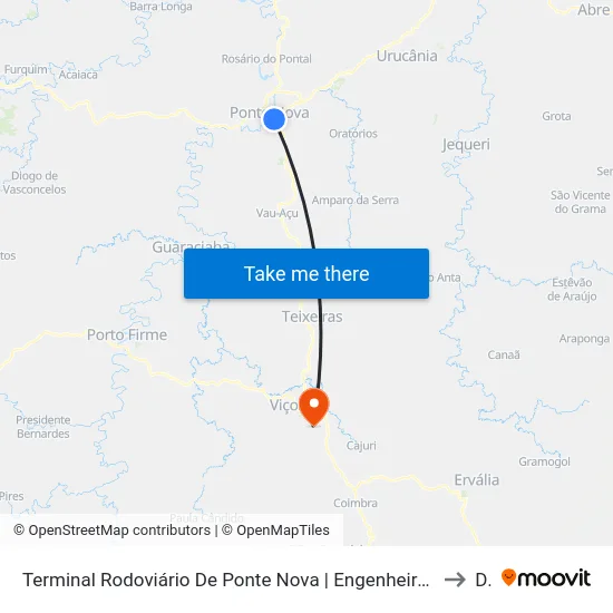 Terminal Rodoviário De Ponte Nova | Engenheiro Doutor Reinaldo Alves Costa to Dvt map