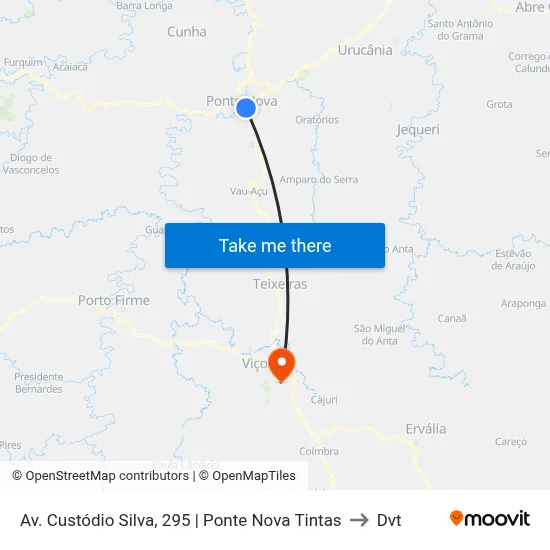 Av. Custódio Silva, 295 | Ponte Nova Tintas to Dvt map