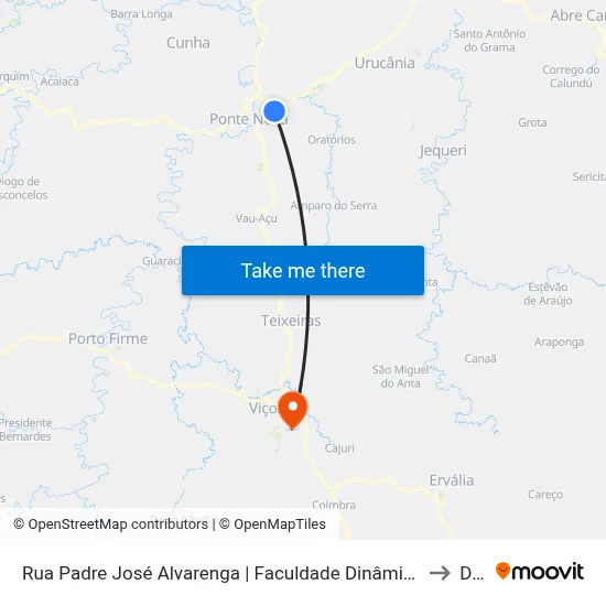 Rua Padre José Alvarenga | Faculdade Dinâmica to Dvt map