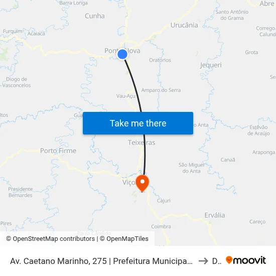 Av. Caetano Marinho, 275 | Prefeitura Municipal De Ponte Nova to Dvt map