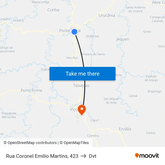 Rua Coronel Emílio Martins, 423 to Dvt map