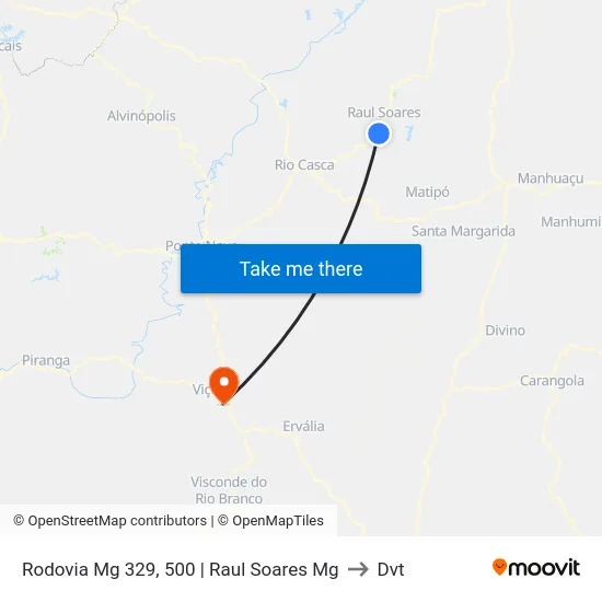 Rodovia Mg 329, 500 | Raul Soares Mg to Dvt map