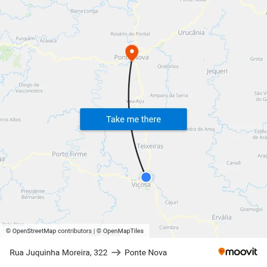 Rua Juquinha Moreira, 322 to Ponte Nova map