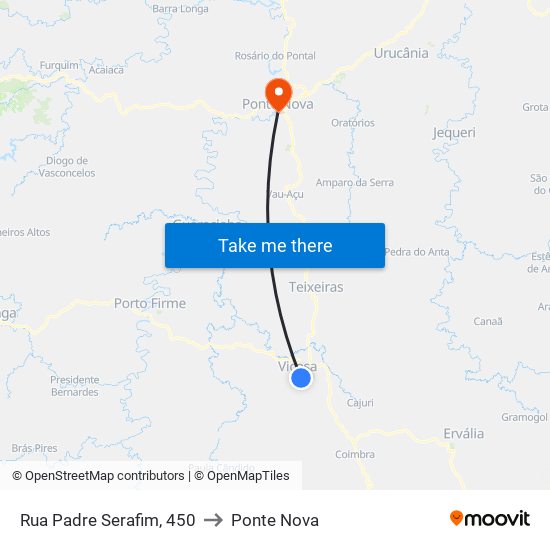 Rua Padre Serafim, 450 to Ponte Nova map