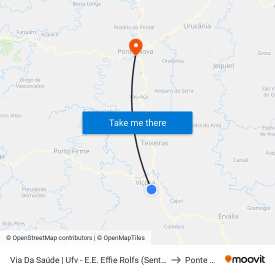 Via Da Saúde | Ufv - E.E. Effie Rolfs (Sentido Viçosa) to Ponte Nova map