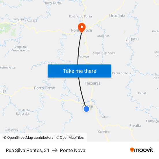 Rua Silva Pontes, 31 to Ponte Nova map