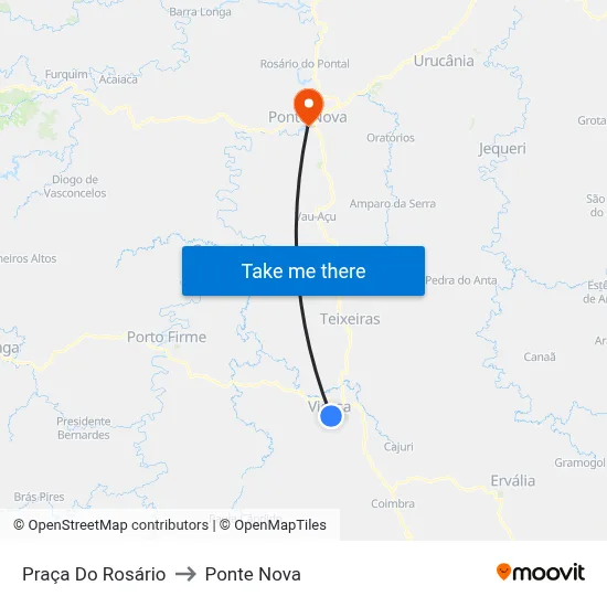 Praça Do Rosário to Ponte Nova map