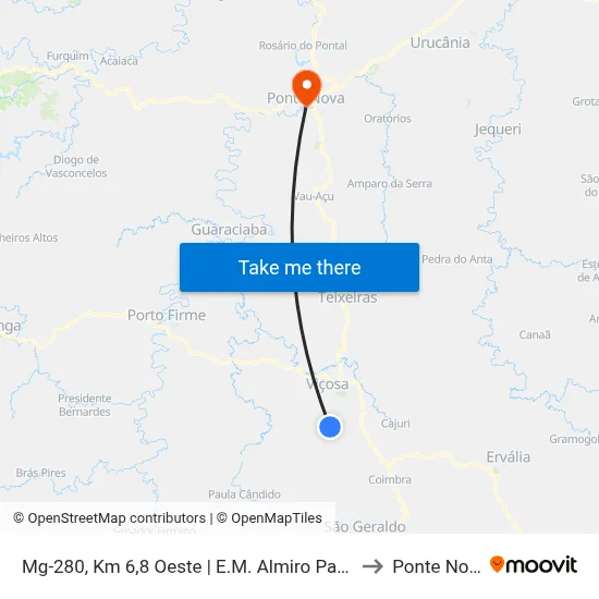 Mg-280, Km 6,8 Oeste | E.M. Almiro Paraíso to Ponte Nova map