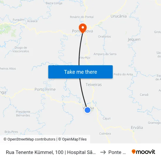 Rua Tenente Kümmel, 100 | Hospital São Sebastião to Ponte Nova map