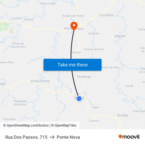 Rua Dos Passos, 715 to Ponte Nova map