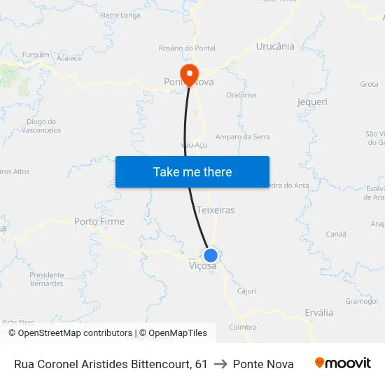 Rua Coronel Aristides Bittencourt, 61 to Ponte Nova map