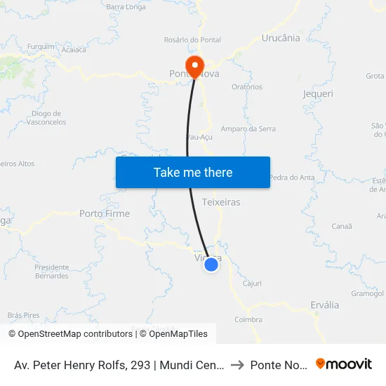 Av. Peter Henry Rolfs, 293 | Mundi Center to Ponte Nova map