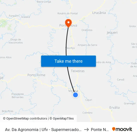 Av. Da Agronomia | Ufv - Supermercado Escola to Ponte Nova map