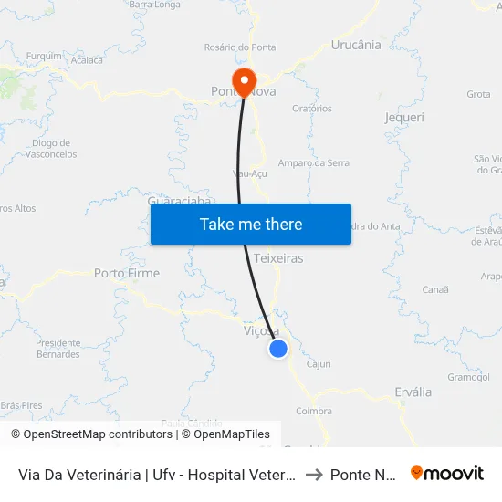 Via Da Veterinária | Ufv - Hospital Veterinário to Ponte Nova map
