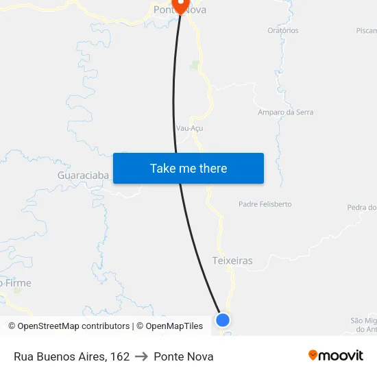 Rua Buenos Aires, 162 to Ponte Nova map